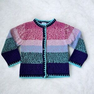 Vintage Sweater Toddler Girls 4T Cardigan 90s Pink Purple Multi Cottage Knit